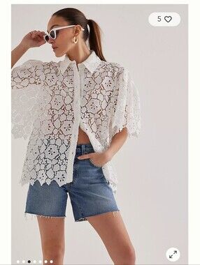 Anthropologie Maeve Lace Cutout Button Up Shirt